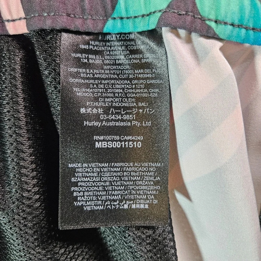 NWT Hurley Board Shorts Swim Trunks Men XXL No Liner Floral Leaf Print Gray‎